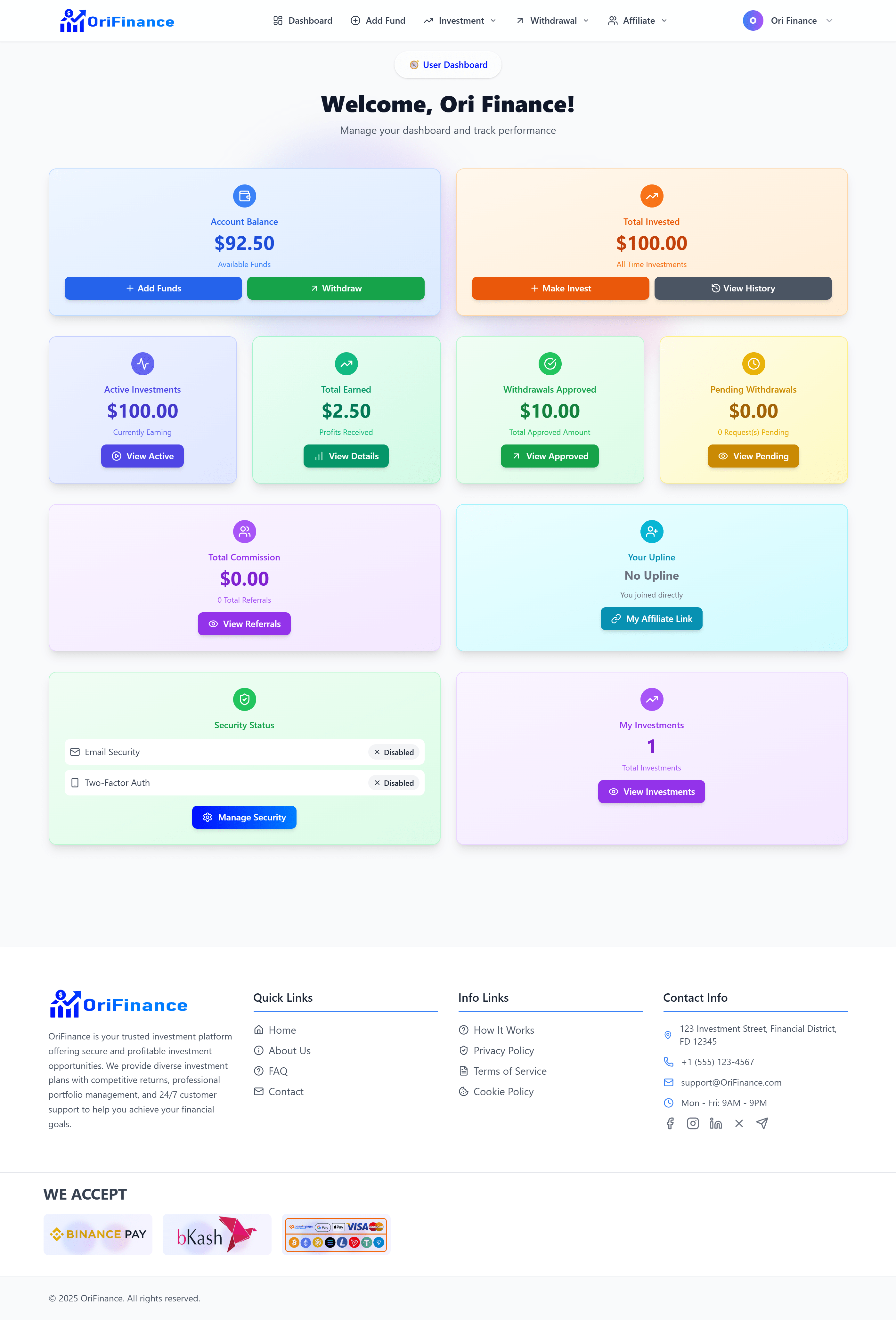 OriFinance – Laravel-Based Investment Platform with Affiliate & Variable  Profit System - Orisius Technology